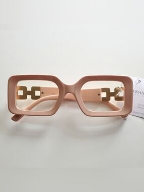 Blush Pink Rectangular Chain-Temple Fashion Eyeglasses
